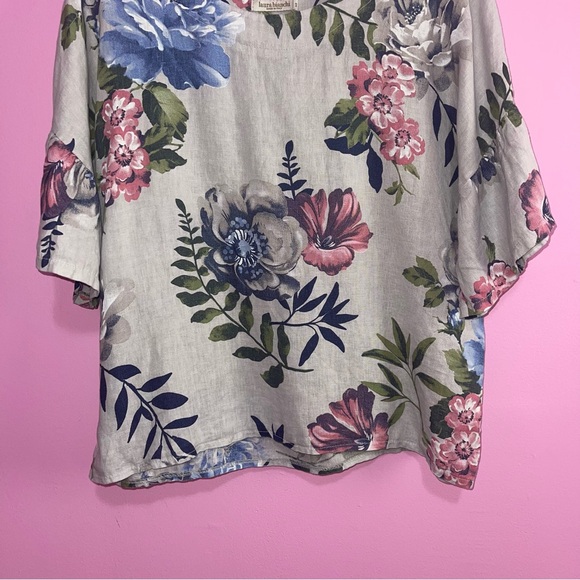 Laura Bianchi Blouse Women’s Size Medium Grey Floral Linen Flowy Oversized - Picture 4 of 7